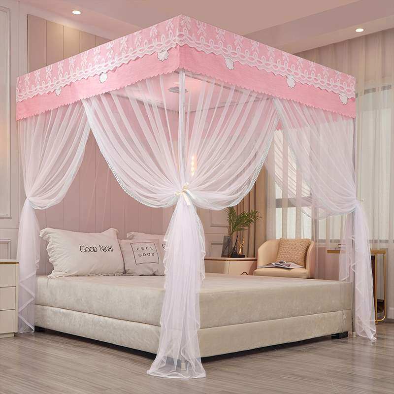 双层蚊帐床帘一体式家用欧式带支架18m纹账15米2公主风遮光床幔