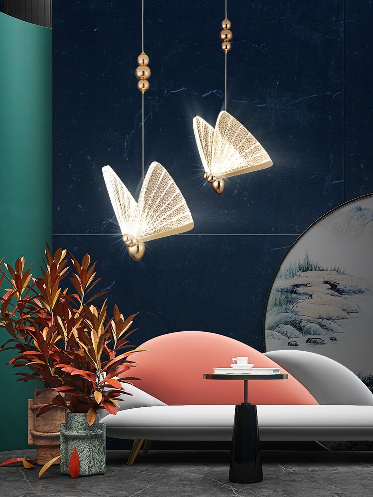 蝴蝶吊灯现代简约轻奢灯饰网红卧室床头吧台客餐厅灯复式楼梯吊灯