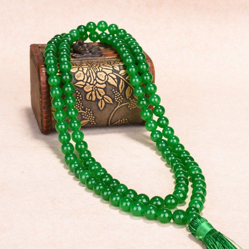 玉石手链108颗佛珠手串_玉石匠满绿翡翠108颗佛珠念珠手链男女款铁龙