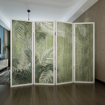 北欧入户移动折叠屏风隔断折屏客厅玄关小户型手绘复古田园芭蕉叶
