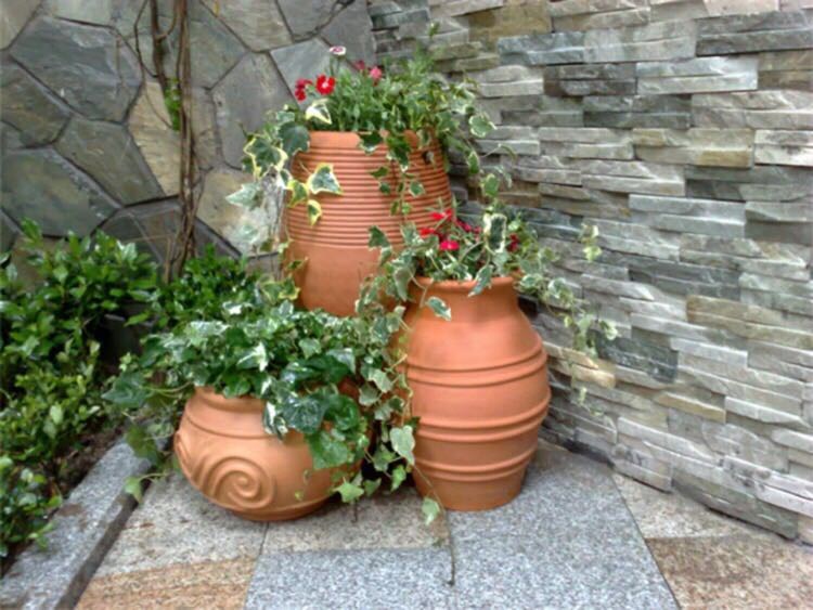 包邮花园装饰土陶罐欧式庭院红陶花盆园林景观粗陶花盆组合三件套