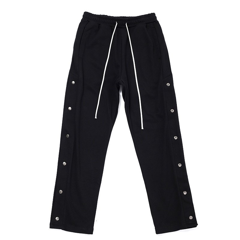 欧美简约运动侧边纽扣开叉g直筒宽松休闲裤潮牌高街风排扣长裤子