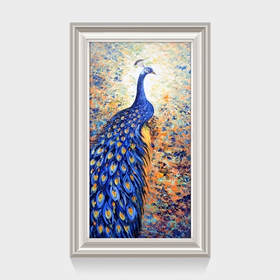 孔雀油画欧式玄关装饰画竖版简欧美式别墅走廊过道挂画陈抱r一