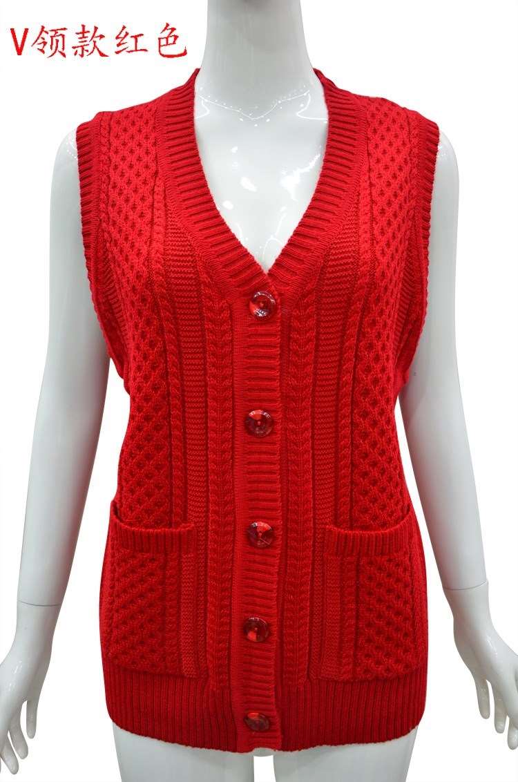 中年妈妈装马甲女春秋冬季中老年人毛线针织粗线背心毛衣开衫外穿