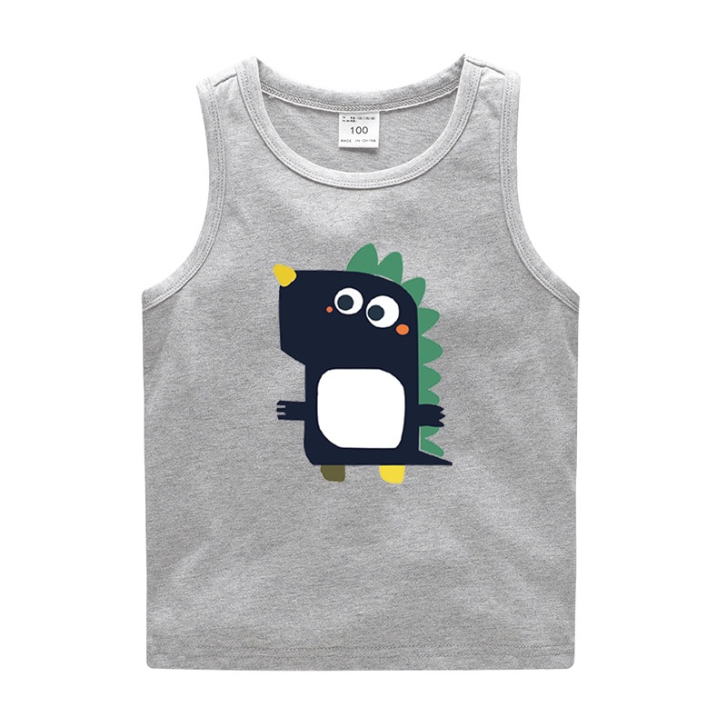 童装恐龙汗衫薄夏季中男童图案背心女童穿款大纯棉无袖内小孩儿童