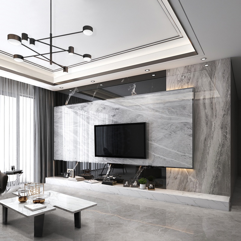 影视墙造型 现代简约_现代简约客厅电视背景墙瓷砖微晶石轻奢大理石