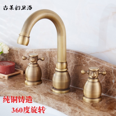 仿古水龙头洗手盆三孔龙头全铜面盆青古铜水龙v头复古水龙头