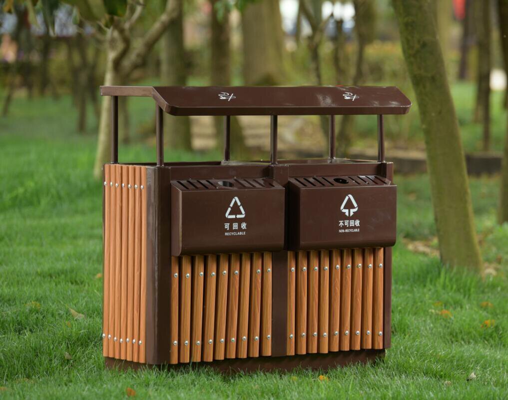 户外垃圾桶不锈钢豪华公园校园加厚高档回收镀锌铁皮双q桶环保筒