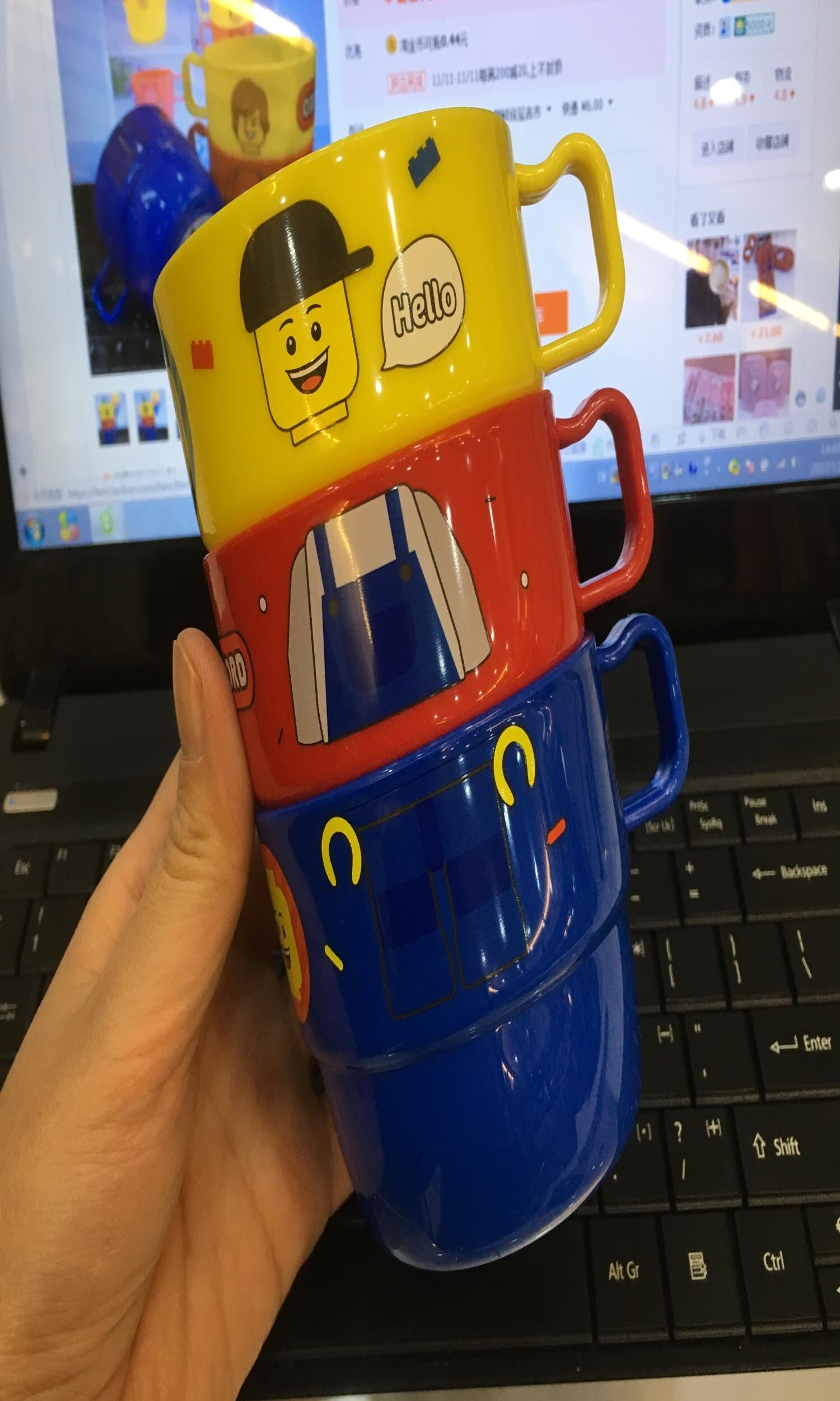 韩国进口乐高积木u餐具杯子儿童水杯果汁杯三件套装