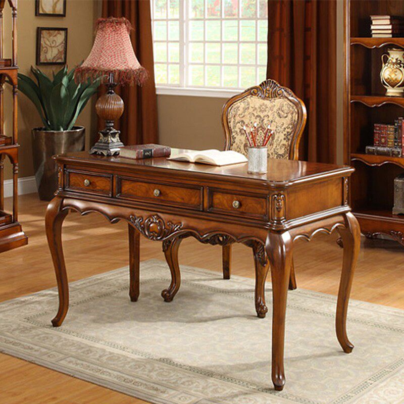 美式乡村实木书桌欧式家用电脑桌书房简约办公书桌椅学m生写字台
