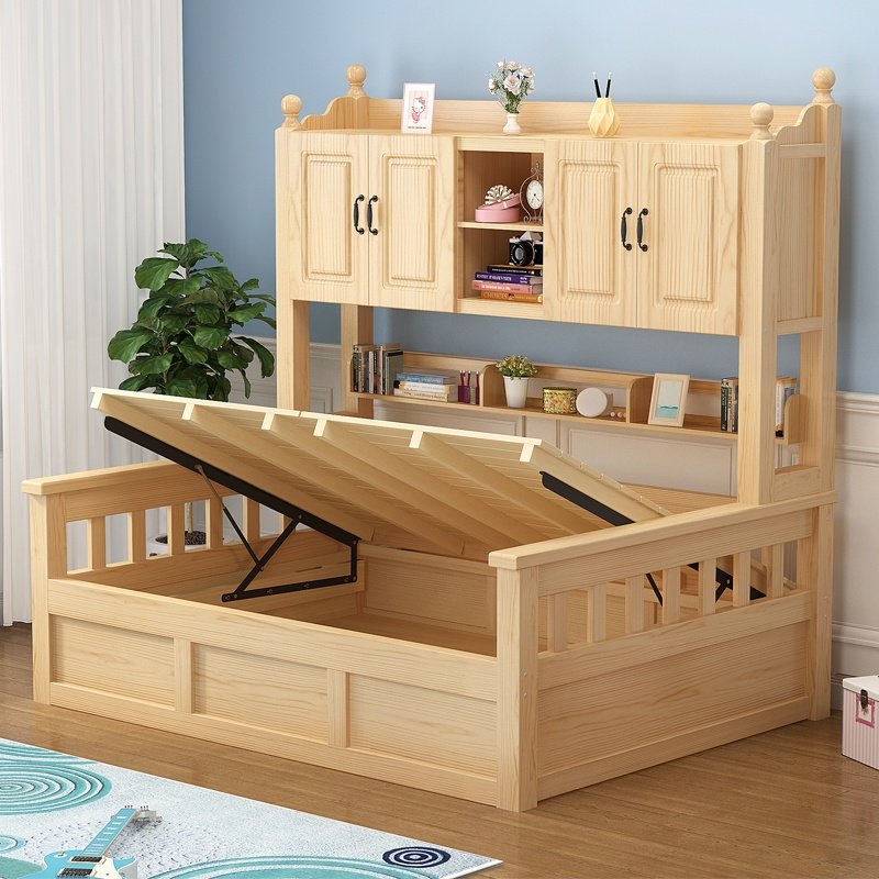 实t木儿童床衣柜床高箱一体组合多功能衣柜床书桌储物省空间