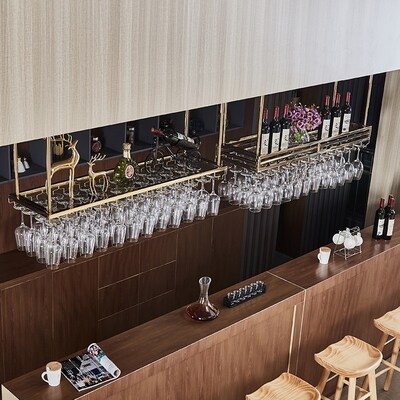 现代吧台摆件红酒杯架倒挂家用吊顶不锈钢酒架悬挂高脚杯挂架欧式