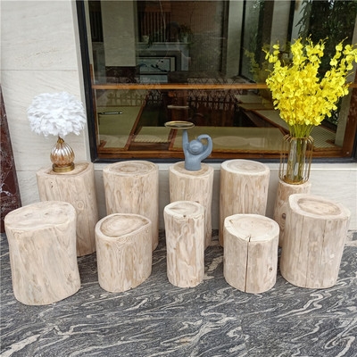 根欧实木圆凳原木树桩木桩摆件墩雕凳子木北子换鞋凳客厅简约茶几