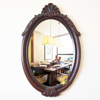 欧式古典浴室镜子椭圆卫生间镜子复古美式s玄关装饰梳妆挂镜卫浴