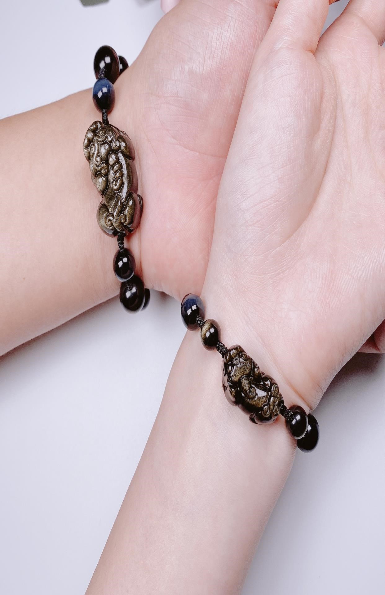 金曜石银曜石貔貅手链男女编织绳情侣转运招财本命o年情人节礼物