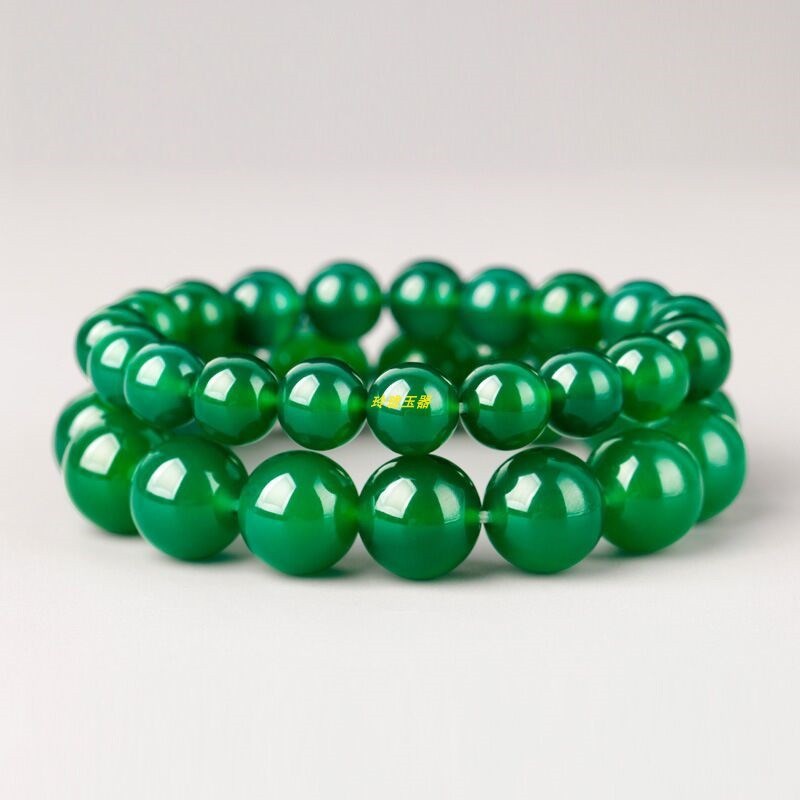 天然绿玛瑙手链情侣绿玉髓圆佛珠绿色精h品手串男女送礼包邮