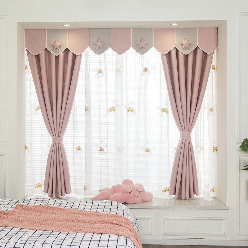 欧式窗帘幔头儿u童男孩卧室全遮光主卧温馨挂钩式短款飘窗帘头窗