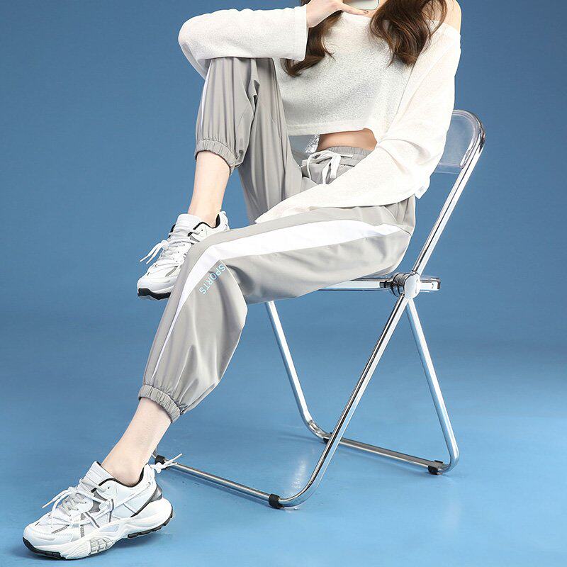 九分速干运动裤女生冰丝薄款休闲裤哈伦裤束脚裤春夏2021新装宽松