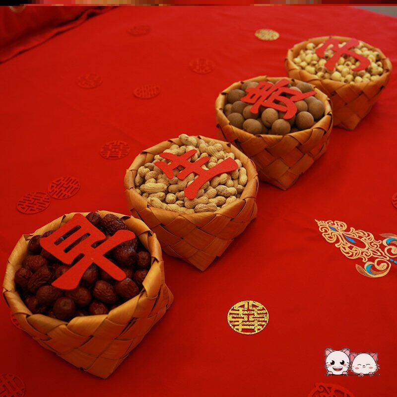 早生贵子摆件结婚干果组合婚房模具布置模板上全套压床摆件小篮子