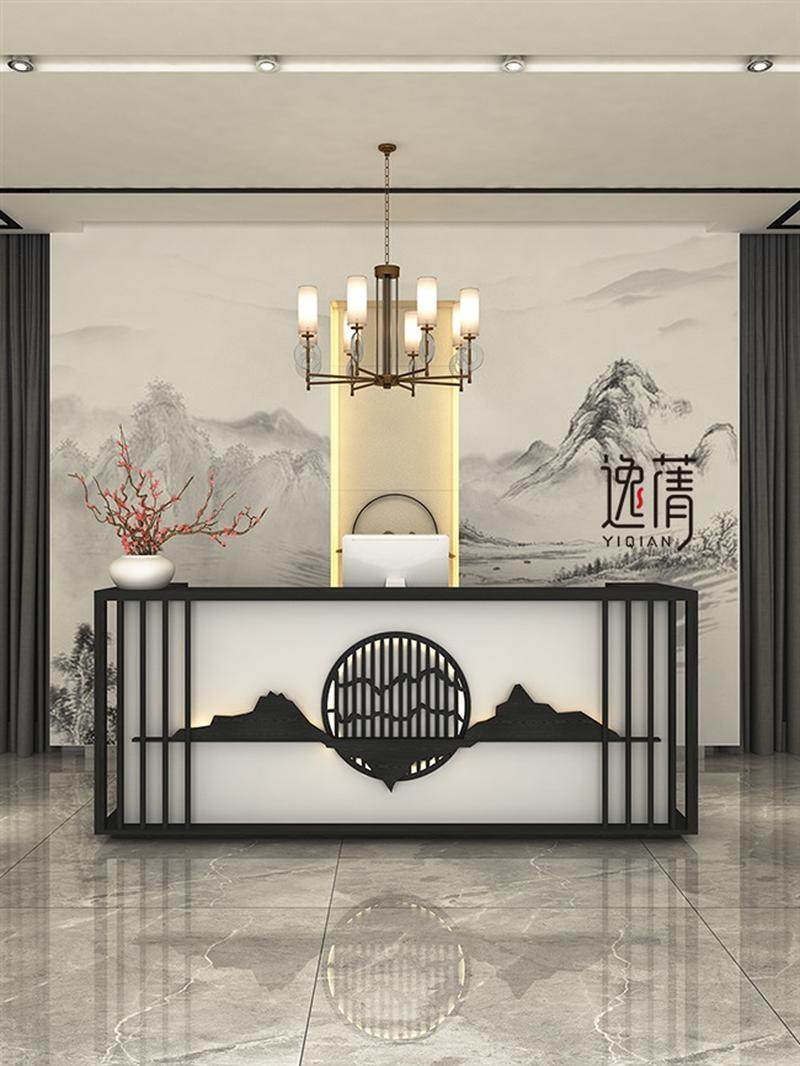 新中式收银吧台复古实木茶楼餐厅养生美容足疗酒店前台接待柜台桌