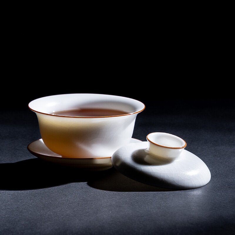 德化白瓷古典象牙白三才盖碗功夫茶具茶杯大号敬茶碗品茗杯