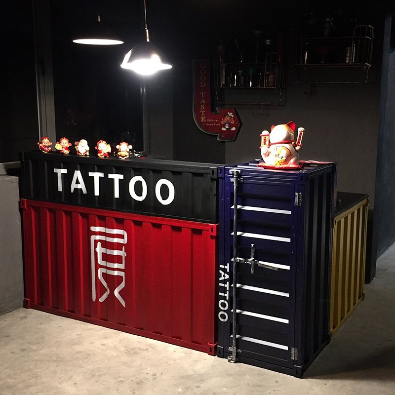 集装箱复古收银台吧台桌铁艺酒吧吧台创意转角前台接待柜台工业风