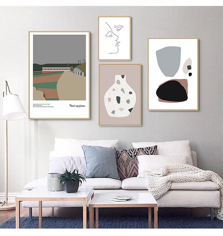 莫兰迪色系小众装饰画北欧抽象组合壁画客厅餐厅墙画民宿艺术挂画