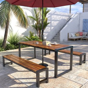 户外防腐木桌椅组合三件套铁艺室外阳台露天庭院露台休闲实木餐桌