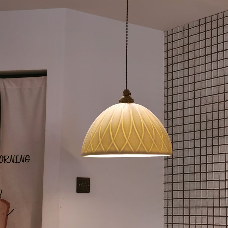 日式陶瓷吊灯北欧简约餐厅灯吧台阳台咖啡店法式复古风格ins黄铜