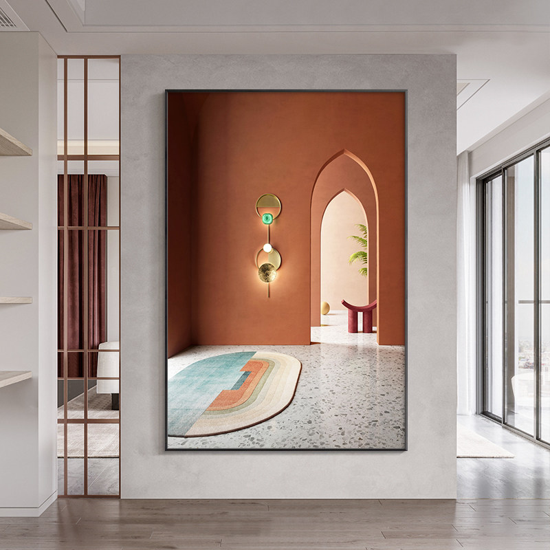 现代简约玄关走廊过道装饰画北欧莫兰迪空间感挂画客厅沙发背景画