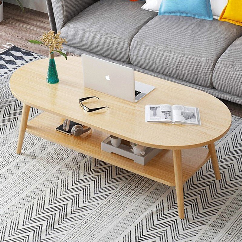 茶几简约现代实木原木风茶几桌休闲北欧风租房2021年新款椭圆形桌