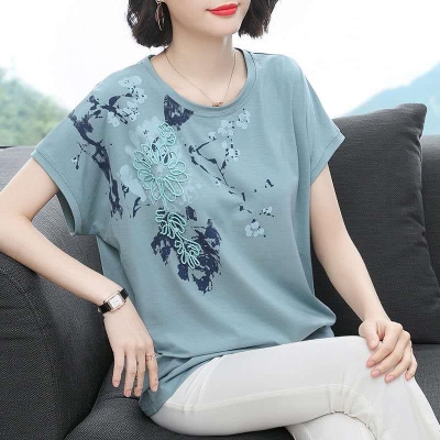 中老年女装夏装短袖纯棉