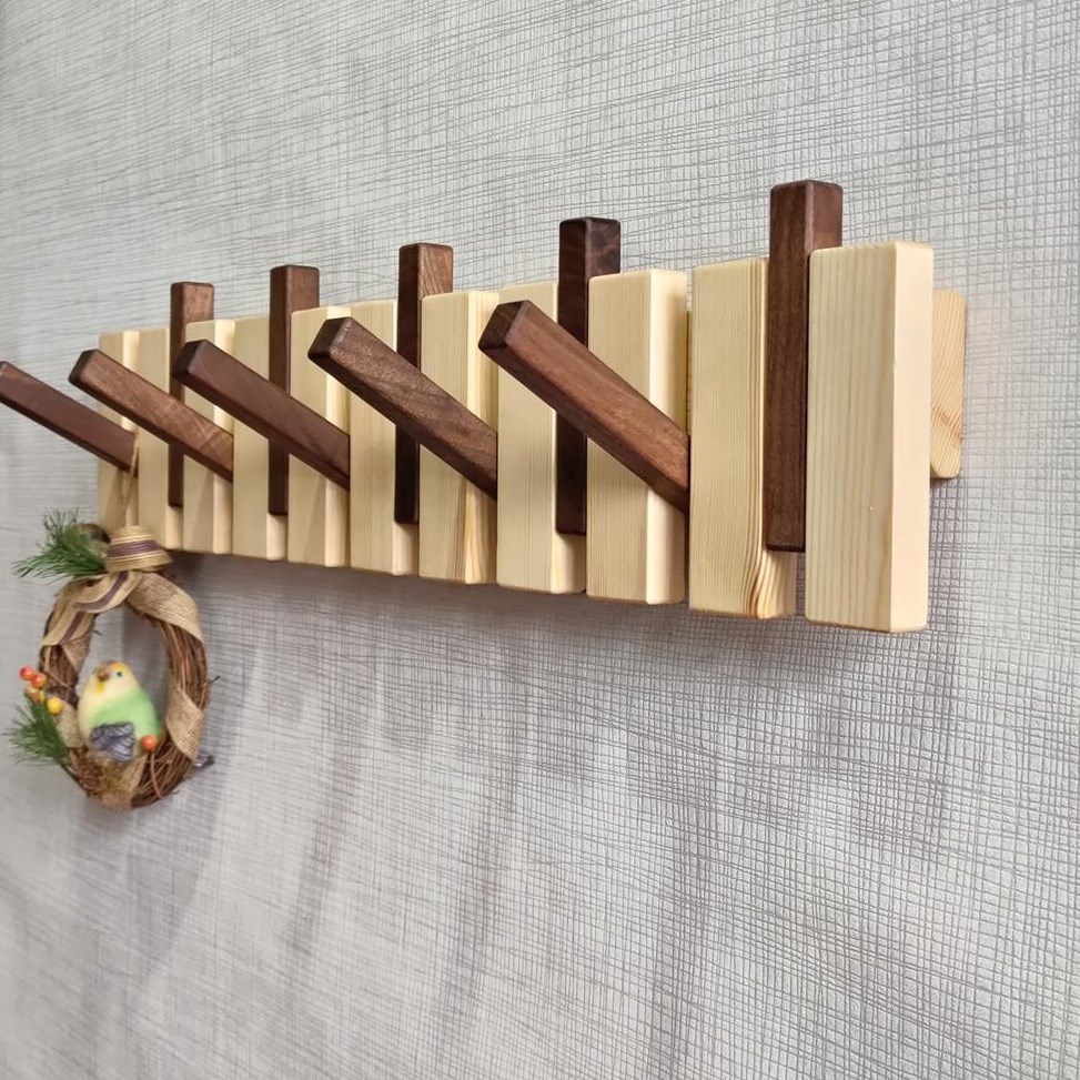 琴键衣挂北欧实木装饰挂钩玄关挂衣架入户墙上壁挂门后挂原木环保