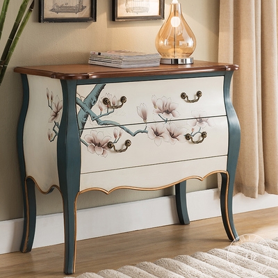 美式乡村玄关柜彩绘门厅实木复古柜客厅走廊尽头柜子过道靠墙装饰