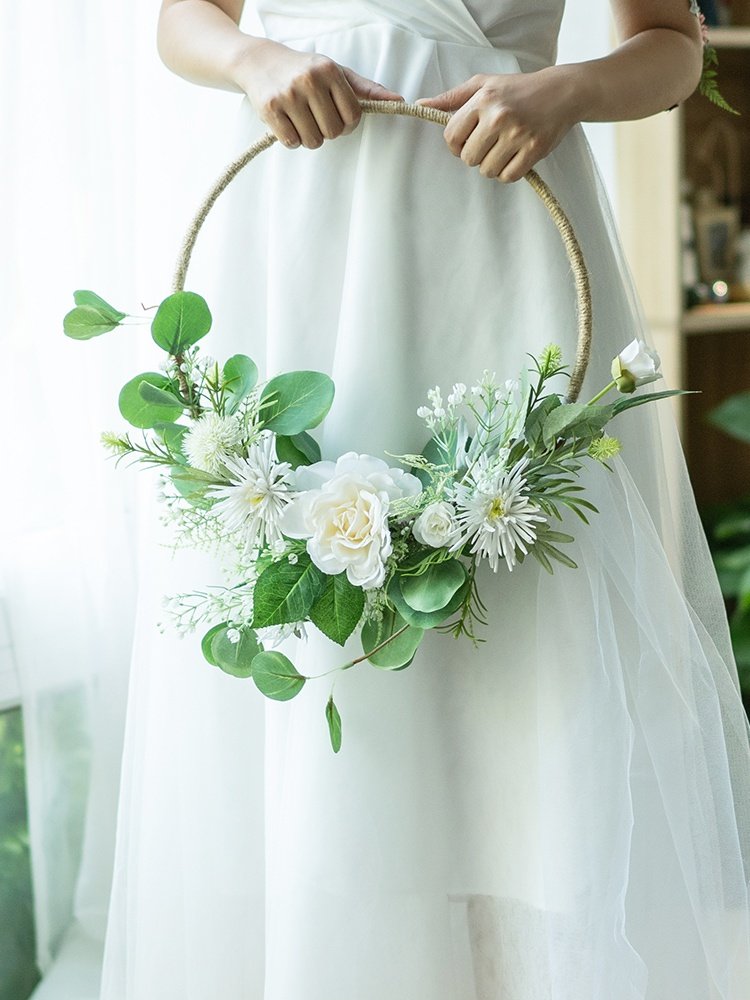 森系小清新韩式高档新娘手捧花创意婚纱影楼拍照道具手提花环t花