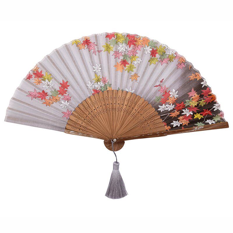 日本刺绣棉布手工竹扇渐变扇枫叶刺绣淑女w扇子日式和风折扇送礼