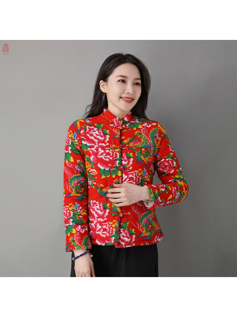 大花棉袄东北农村女冬中国风短款复古棉服网红盘扣小花袄时尚小袄