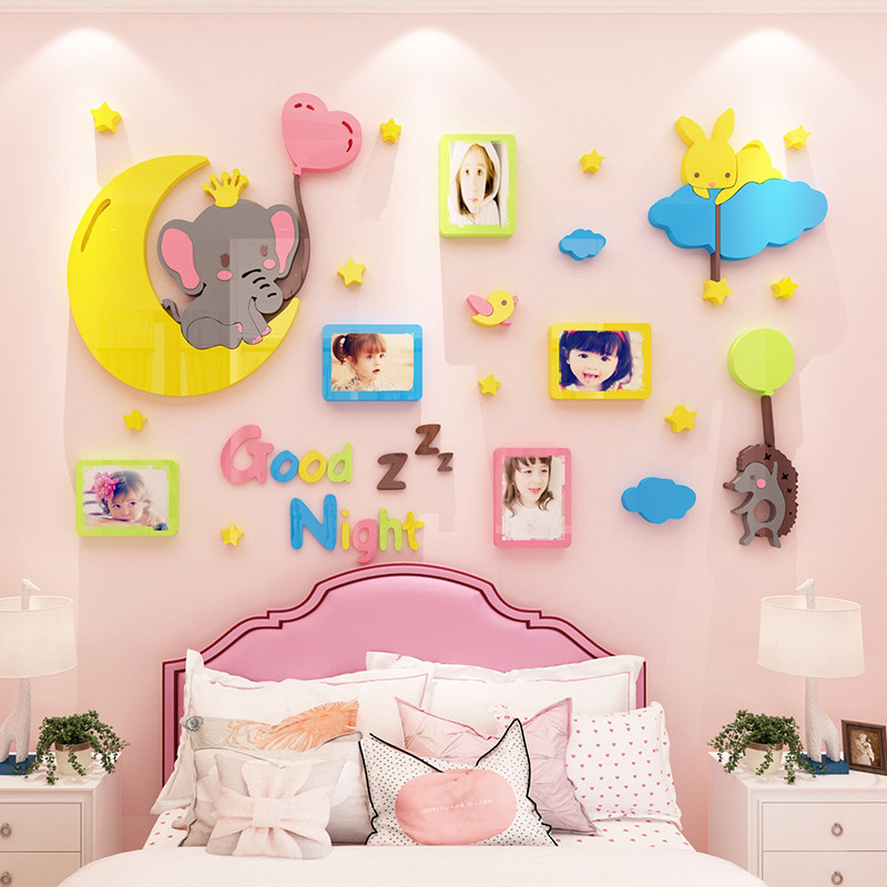 女孩儿童房墙面装饰公景照片墙贴纸画3d立体主房间布置卧室床头背