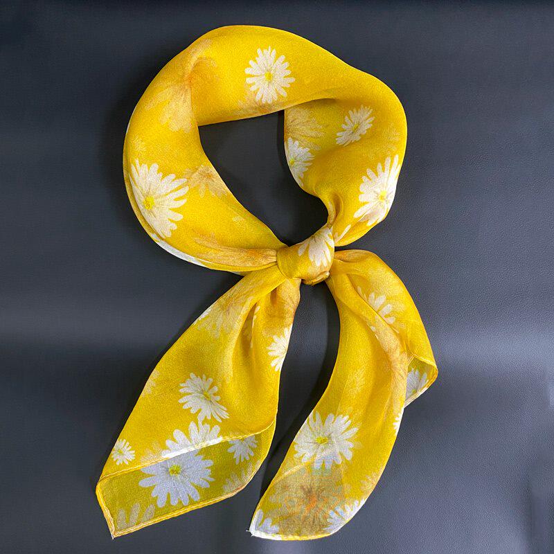 新款黄色丝巾真丝方巾70x70桑蚕丝围巾春秋百搭薄款纱巾夏季护颈