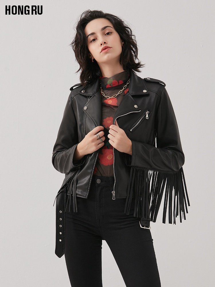 2021春季新款皮衣外套女流苏皮夹克短款修身收腰机车服外套潮