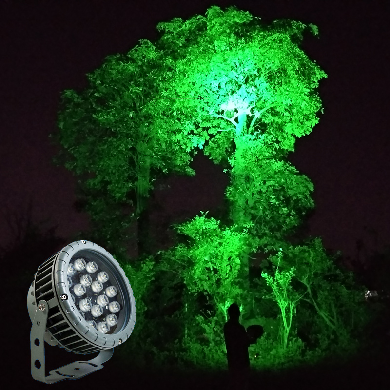 新品led户外防水照树灯彩色射树灯9w圆形景观插地射灯七彩变光投