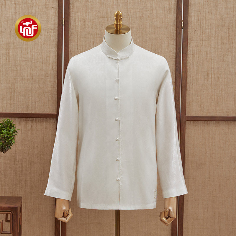 隆庆祥隆庆工坊  江南水乡系列珍珠白新中式立领衬衫