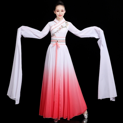 高档水袖 飘逸淡雅中国风甩袖 汉服古典惊鸿舞演j 水秀古装 舞蹈服装