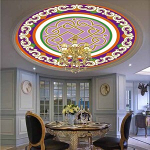 蒙古风格顶棚壁纸蒙古包顶子h吊顶壁画定制民族特色图案壁纸背景