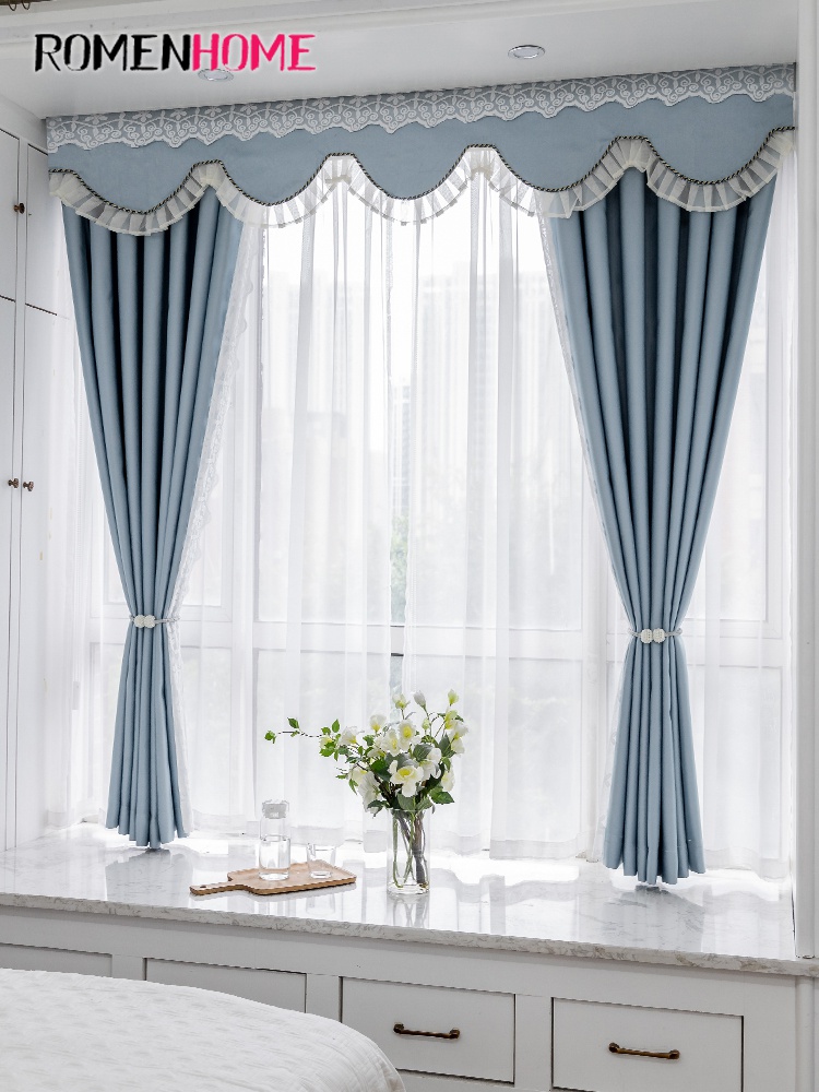 2020年新款流行客厅窗帘轻奢高档贡缎雾霾蓝卧室遮光防晒北j欧简