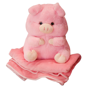 彩虹猪玩偶公仔布娃娃毛绒玩具暖手捂插手抱枕靠垫空调毯子三合一