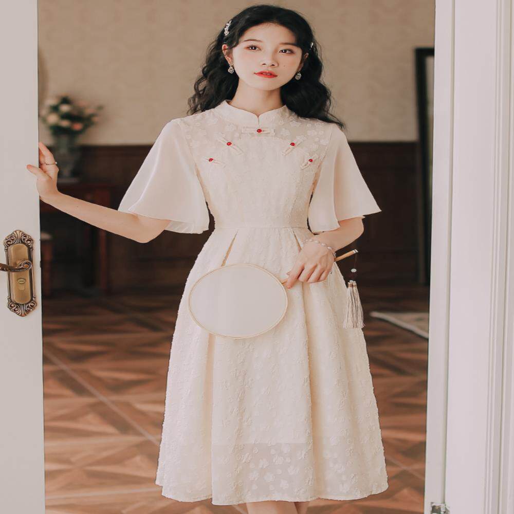 夏季甜美改良汉服女装现代上班穿小仙女裙修身汉元素连衣裙长裙子