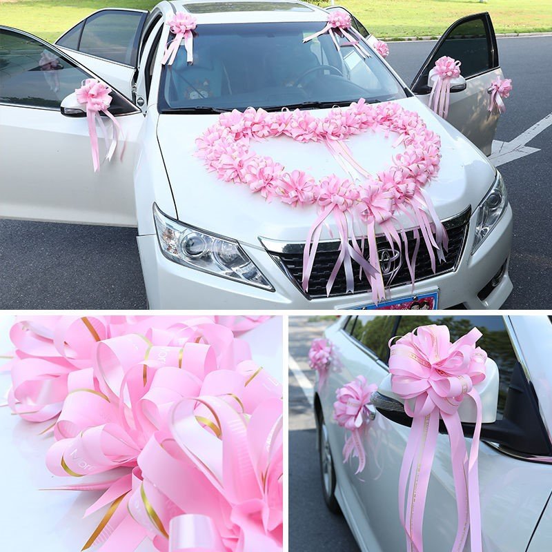 婚车拉花装饰副车结婚车布置丝带彩条大号韩式车头花车队用品创意