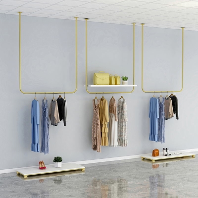 金色婚纱展示架高档女装悬挂货架铁艺侧挂货架上墙服装店陈列架