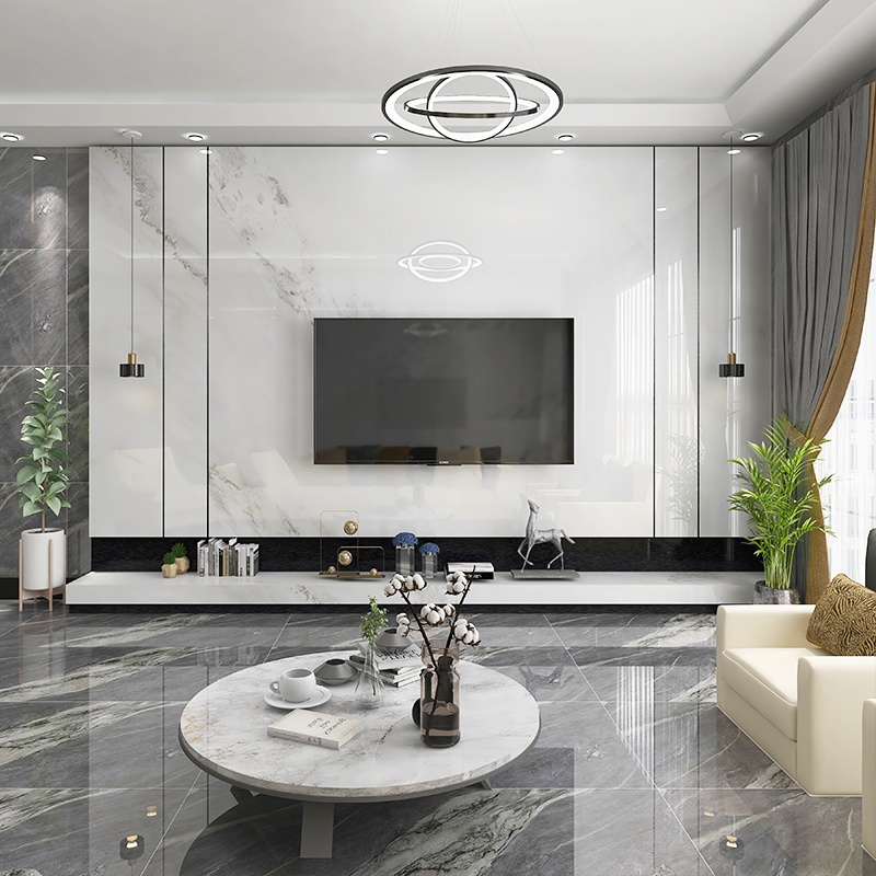 电视背景墙800x1600亮光客厅地砖艺术石纹玄关造型通体大理石